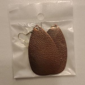 NWT Faux leather earrings, bronze teardrop
